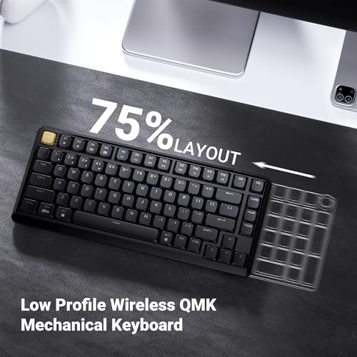 Keychron KJ1 Low Profile Wireless Mechanical Keyboard - 75% Layout Brown Switch, QMK RGB Backlit, 2.4G/Bluetooth/USB-C, Double-Shot PBT Keycaps, 2000mAh Battery, Mac/Win/Linux Compatible - Black - style: Black - Brown Switch