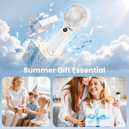 Portable Handheld Fan, 10000mAh Rechargeable 6-Inch Personal Fan for Travel | Ultra Quiet Foldable Desk Fan, 5-Speed Battery Operated Fan with Up to 40H Runtime and Digital Display for Travel and Makeup - color: White