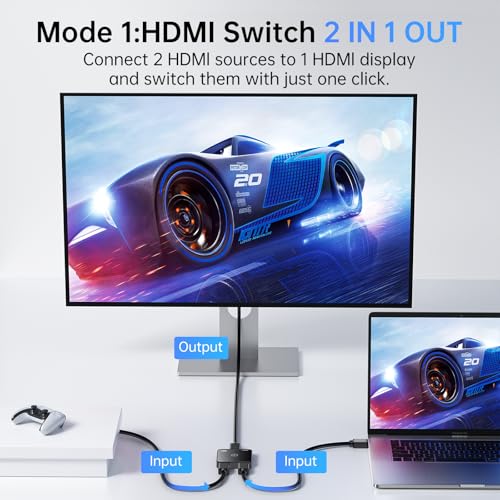 HDMI Switch 4K@60Hz, Bi-Directional HDMI Switcher 2 in 1 Out, No External Power Compatible with PS5, PS4, Xbox Series X/S, Roku, Fire Stick, Black - color: B-Black