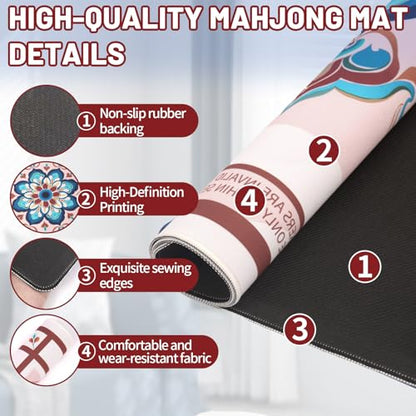Mahjong Mat - 31.5" Non-Slip Waterproof Noise Reduction Gaming Mat | Celestial Bloom Design, Large Size for Mahjong, Poker, Board Games, Reduces Tile Noise, Protects Tables, Easy to Clean - style: Celestial‌ Bloom