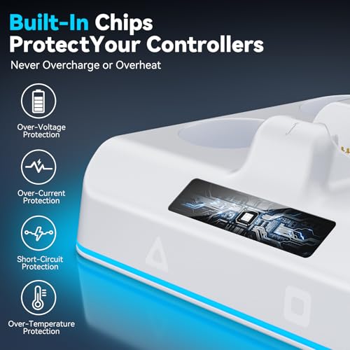 PS5 Controller Charger Station, Drop & Go Design Compatible with PlayStation 5 DualSense/Edge Remotes, Fast Charging Dock with 9 RGB Lights & LED Indicator, Charging Stand