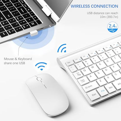 Wireless Keyboard and Mouse Ultra Slim Combo, TopMate 2.4G Silent Compact USB 2400DPI Mouse and Scissor Switch Keyboard Set with Cover, Batteries Included, for PC/Laptop/Windows/Mac - Matte White - color: Matte White