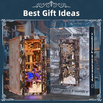 MiniCity Aerospace Foundry Book Nook Kit, DIY 3D Wooden Puzzle with LED | 341-piece wood/paper/plastic kit with LED and dust cover; glue/tools included; 8-10 hr project for shelf decor, ages 14+. - style: Aerospace Foundry