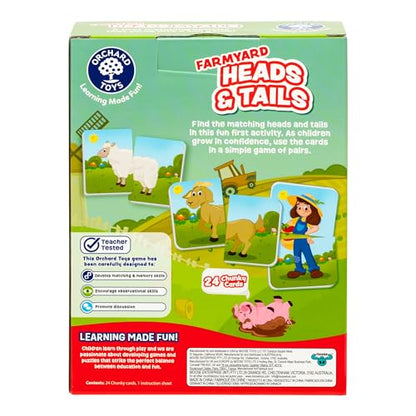Orchard Toys, Farmyard Heads & Tails Game - New Art, A First Matching Activity That Develops Into a Fun Game, 24 Updated Chunky Cards, Age 18 Months+, 1-4 Players - style: Farmyard Heads & Tails