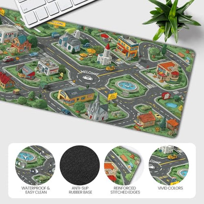 35.4 x 15.7 Inches XXL Large Gaming Mouse Pad, Cartoon City Street Map Design, Non-Slip Base, Waterproof and Scratch-Resistant Surface, Suitable for Home and Casual Gaming Desktop mats - color: Anime Cartoon City Streets