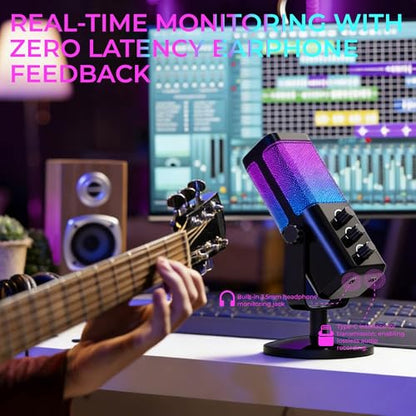 USB Microphone for PC/Gaming，Smart ENC Noise Cancelling & Heart-Shaped Pickup，RGB Lighting & Multi-Knob Control for Streaming/Podcast，with Mic Arm Stand, Black Standard Model - style: Base style