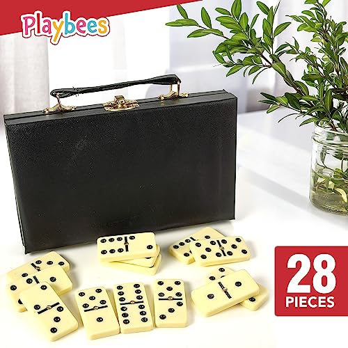 Playbees Premium Double Six Dominoes Set - 28 Classic Tiles in Faux Leather Case - Fun Educational Toy for Kids, Boys, Girls, Classroom Kit, Classic Game Night Party Favors Set, Travel-Friendly