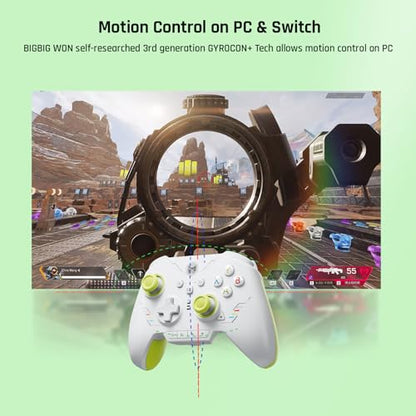 BIGBIG WON PC Controllers for Gaming, Rainbow 2 SE Wireless Controller Motion Aim, Hall Effect Trigger, 12-bit ADC, 3 Sets Joysticks, 4-way&8-way D-pad Controller for Switch/PC/Android/iOS - color: E.Rainbow2SE-Green