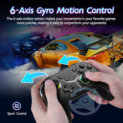 Switch Controller, Wireless Pro Controller for Nintendo Switch 2/Switch/Lite/OLED, Bluetooth controllers Compatible with iPhone/Mac/iPad/iOS/Android/Phone/PC/Steam and TV with Programming/RGB4/Vibration / 3 Turbo Modes/6-Axis/Motion(Black Pro) - color: Bl