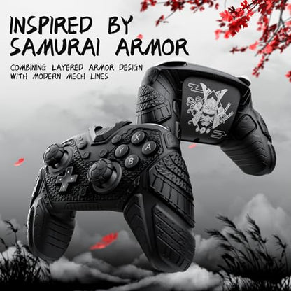 PlayVital for Nintendo Switch 2 Pro Controller Skin Cover – Samurai Armor Edition Silicone Case for Switch 2 Pro Controller with Back Button Caps & Thumb Grip & Sticker, Shockproof - Black - color: Black