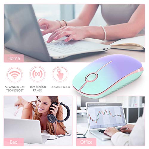 VssoPlor Wireless Mouse, 2.4G Computer Laptop Mouse, Mint Green to Purple | Slim Portable Mouse, Plug & Play USB Nano Receiver, Quiet Silent Optical Mice for Notebook, PC, Laptop, Computer - color: Mint Green to Purple