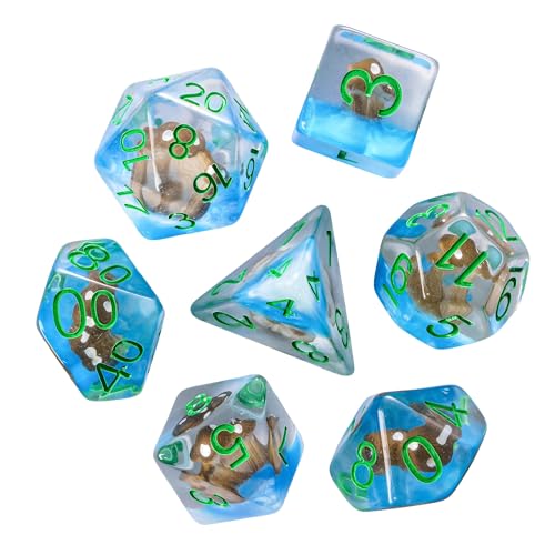 UDIXI Brown Mushroom D&D Dice 7PCS Mushroom DND Dice Set for Tabletop Games | Velvet Storage Bag, DM Gift, for Dungeons and Dragons Role Playing Games Board Games - color: Mushroom Brown