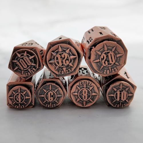 2025 Metal Polyhedral Bullet for DND Dice Set, 7Pcs Metallic D&D Dice with Gift Case for Dungeons and Dragon Game, RPG Role Playing Table Game Gifts (Bronze) - color: Bronze