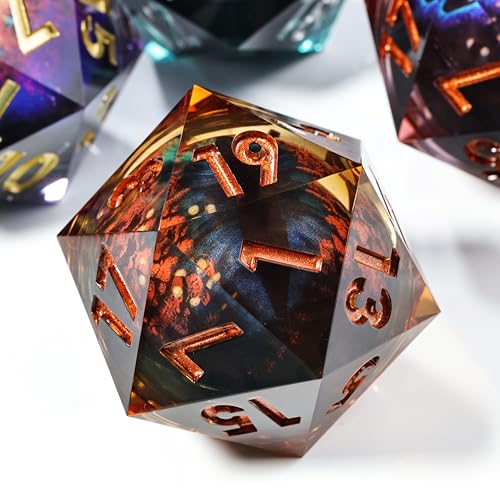 Mini Planet 50mm Chonk Giant D20 Liquid Core Dragon Eyeball Polyhedral DND Sharp Edge RPG MTG Handmade Dice - color: Dragon Eye Dice 8