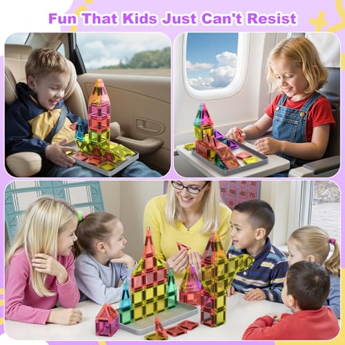 BAIJLE 46PCS Mini Magnetic Tiles, for Kids, Portable Magnetic Toys Travel Set with Iron Case for Kids Ages 4-8,Creativity Boosting Building Toys Set,Toddler Puzzle for Boys and Girls Ages 3+ - style: 46PCS Mini Magnetic Tiles