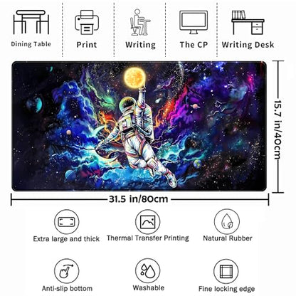Astronaut Desk Space Mouse Pad for Boys - Galaxy Gaming Mouse Pad, 31.5x15.7in, Stitched Edges - color: Colorful Astronaut Boys