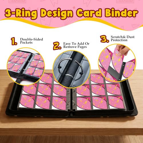 Card Binder for Pokemon Cards, 9 Pocket Trading Card Binder Holds 900 Cards with 50 Removable Sleeves, 3 Ring Zipper Card Holder Album Book Case for TCG, MTG, Sports Cards Collection, Boys Girls - color: Pink