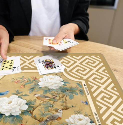 Yellow Chinoiserie Floral Bird Mahjong Mat 31.5 x 31.5 Inch, Traditional Chinese Print Peony Non-Slip Noise Reduction Mahjong Table Mat for American Mah Jong Poker Card Board Games Dominoes - color: Yellow Chinoiserie
