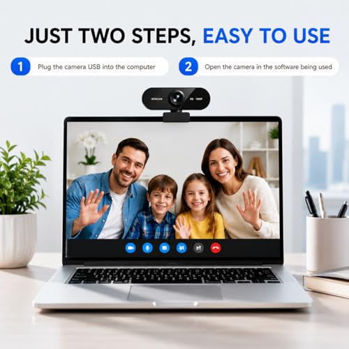 Gritto 1080P HD Webcam with Auto Focus & Microphone, 30FPS Computer Camera, USB Plug-and-Play with Type-C Adapter, 360° Rotating Webcam for Zoom Meetings, Teams, Streaming & Online Classes