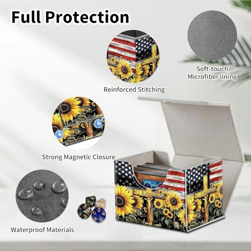 Stylish MTG Deck Box for 110+ Cards, Magnetic Commander Deck Case with Bonus Game Card Pouch, Durable Storage for TCG and Sleeved Magic Cards, American Flag - color: American Flag
