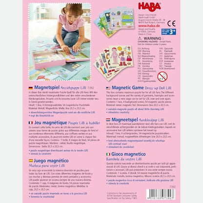 HABA Dress-Up Doll Magnetic Game Box & Magnetic Puzzle for Toddlers, Travel-Friendly Road Trip Toy for Kids, Toddler Activities for Ages 3+, 54 Piece Set - color: Pink - Dress-up Lilli
