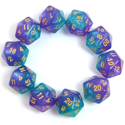 SmartDealsPro 10-Pack 20 Sided Dice D20 Polyhedral Dice for DND RPG MTG Table Game (Glitter Green-Purple) - color: Glitter Green-purple
