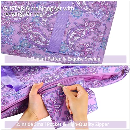 American Mahjong Tile Set, 166 White Tiles Mahjong Set, 4 Transparent All-in-One Racks/Pushers, Complete Game Set with Purple Printed Carrying Bag - color: Purple