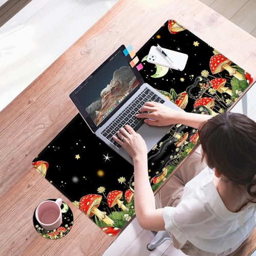 Mouse Pad,Large Desk Mat Set, 4in1 XL Mousepad + Keyboard Wrist Rest+Mouse Wrist Rest+Coaster with Ergonomic Desk Pad for Home Office Table Computer Cover -Aesthetic Mushroom Frog - color: Aesthetic Mushroom Frog