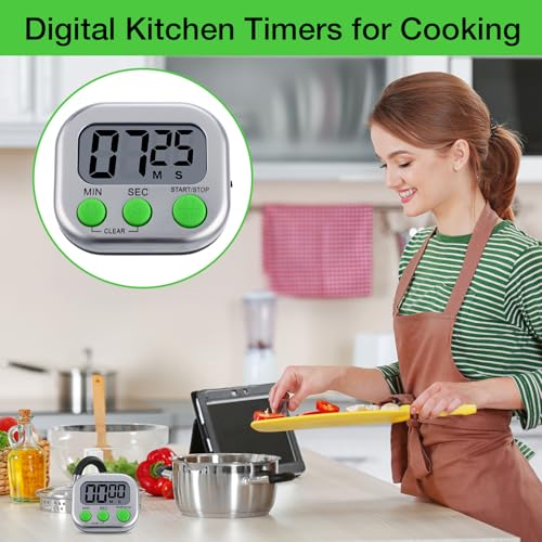 Leumoi 24 Pack Multi-Function Digital Timers with Magnetic Back, Large LCD Display, Loud Alarm, Count up & Countdown, Memory Function for Cooking, Classroom, Study, Exercise & Work(Sliver and Green) - color: Sliver and Green