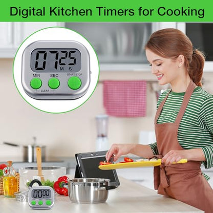 Leumoi 24 Pack Multi-Function Digital Timers with Magnetic Back, Large LCD Display, Loud Alarm, Count up & Countdown, Memory Function for Cooking, Classroom, Study, Exercise & Work(Sliver and Green) - color: Sliver and Green