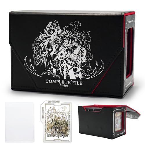STORY OF WHITE Laser Card Deck Box | YGO MTG Organizer Holds 220+ Double Sleeved Card Storage Trading Games Leather Display Windows with magnetic cardholder - color: Black silver