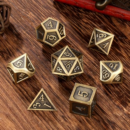 7-in-1 Gear Fingertip Gyro + 7pcs Polyhedral Metal DND Dice Set, Metal Dice Set, DND Starter Set, D&D Gifts with Dragon Logo Gift Box, Tabletop Games, Role Playing Board Game Accessories, Bronze - color: Bronze