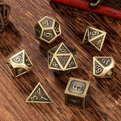 7-in-1 Gear Fingertip Gyro + 7pcs Polyhedral Metal DND Dice Set, Metal Dice Set, DND Starter Set, D&D Gifts with Dragon Logo Gift Box, Tabletop Games, Role Playing Board Game Accessories, Bronze - color: Bronze