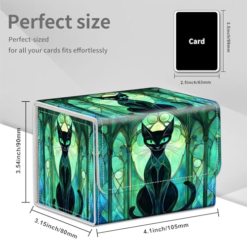 Stained Glass Cat for MTG Deck Box, 100+ Double Sleeved Card Storage Case, PU Leather Commander Deck Case for TCG Magic Yugioh, Magnetic Closure - color: Stained Glass Cat