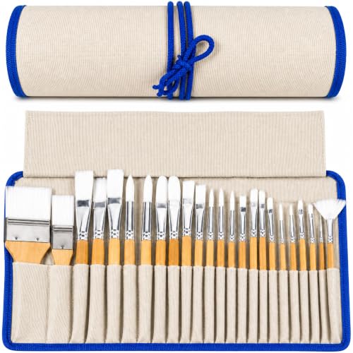 CONDA Paint Brushes Set of 24 Different Shapes Professional Painting Brushes for Oil, Acrylic Canvas and Watercolor Painting (White) - color: White