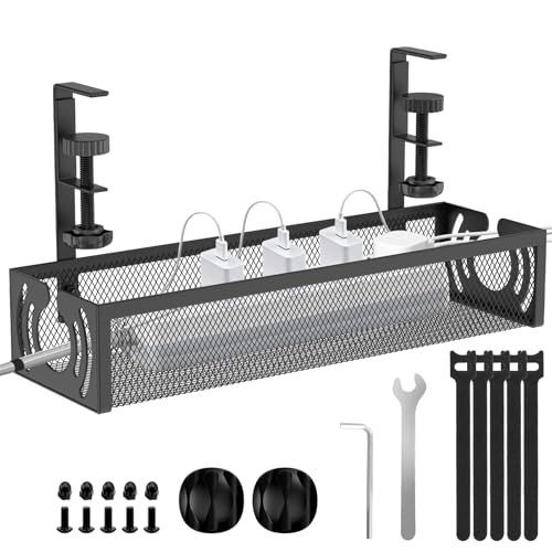 Cable Management, 15'' Under Desk Cable Management Tray No Drill | Metal Cable Organizer with Clamp for Wire Management, Cord Organizer for Home Office, Desk Accessories Organizer, Black - color: Black, size: 15 inch