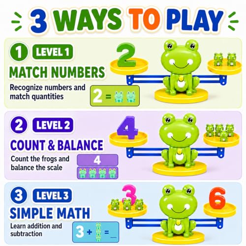 CozyBomB Frog Scale Balance Counting Toy - Preschool Math Learning Games | Frogs & Number Blocks & Math Learning Cards, STEM Montessori Toys Educational Gifts for Kids Ages 3 4 5 6 Year Old Birthday - color: Green