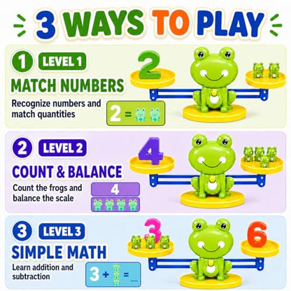 CozyBomB Frog Scale Balance Counting Toy - Preschool Math Learning Games | Frogs & Number Blocks & Math Learning Cards, STEM Montessori Toys Educational Gifts for Kids Ages 3 4 5 6 Year Old Birthday - color: Green