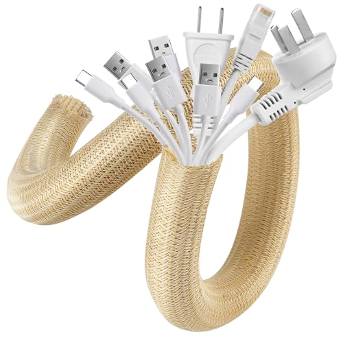 AGPTEK Cable Sleeve, 10ft - 1.5 inch Cable Management, Desk Cord Cover Organizer Wire Hider for Home Office Computer TV Wire Loom Tubing, Pet Proof Cord Protector from Cat Dog Chewing, Wood Color - color: Wood Color, size: 1.5"-10ft