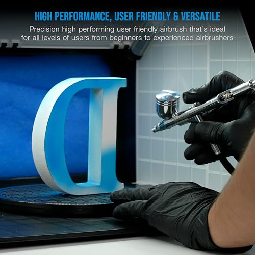 Master Airbrush G233 Performance Pro Airbrush Kit with 3 Nozzle Sets (0.2, 0.3 & 0.5mm Needles, Fluid Tips & Air Caps), Gravity Dual Action - Air Brush Guns for Painting, Aerografo Body Art & Cake - size: Without Hose