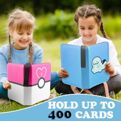 4 Pockets Trading Card Binder, 400 Card Holders with 50 Removable Sleeves, Portable Card Binder Album with zipper, Card holder Book for Game, Sport Collection (Light blue) - color: Light blue
