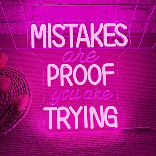 Allball Mistakes Are Proof You Are Trying Neon Sign, Motivational Neon Sign USB Powered LED Dimmable, for Classroom Office Children Room Bedroom Living Room Sign, Graduation Gift(11.8 * 11 In) - color: pink1
