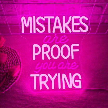 Allball Mistakes Are Proof You Are Trying Neon Sign, Motivational Neon Sign USB Powered LED Dimmable, for Classroom Office Children Room Bedroom Living Room Sign, Graduation Gift(11.8 * 11 In) - color: pink1
