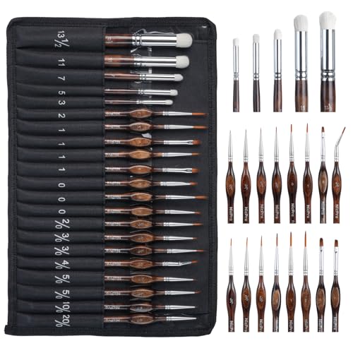 Nicpro Miniature Paint Brushes Dry Brush - 21PCS Model Paint Brush Set with Cloth Roll for Acrylic Oil Watercolor, Detail Paint Brush Drybrush for Model, Miniature Painting, Paint by Numbers, Craft - size: 21 PCS