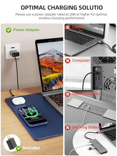 TopMade Mouse Pad with 15W Wireless Charging, XXL Large Leather Desk Mat, Waterproof Gaming Mousepad Home Office Desk Pad Protector, Blue (Includes 20W PD Power Adapter & 6.56ft Woven Cable) - color: Blue With Adapter