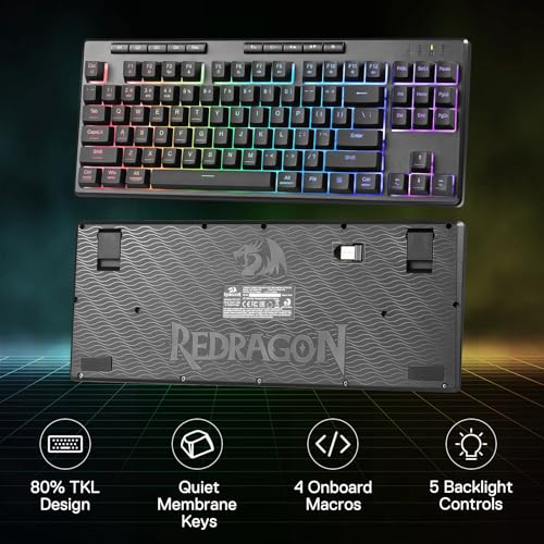Redragon K516 PRO Shiva TKL RGB Wireless Membrane Gaming Keyboard, 87 Keys Mechanical-Feel Keyboard w/Smooth Linear Switch, On-Board Macro & Multimedia Keys, 16.8M RGB Backlit, Software Supported - size: 87 Keys Pro