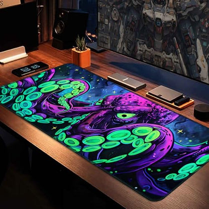 Simpkeely Blacklight Octopus Gaming Mouse Pad – UV Reactive Kraken Tentacles Desk Mat, Neon Glow in the Dark Waterproof Extended Mousepad with Non-Slip Rubber Base for Office & Home – 31.5" x 11.8" - color: Octopus