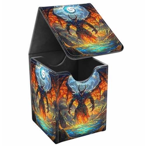 Card Deck Box, Card Storage Box Fits 100+ Single Sleeved Cards, Large Capacity PU Leather Card Storage Box with Strong Magnet for Magic Commander TCG/CCG, Evil Lord - color: Evil Lord