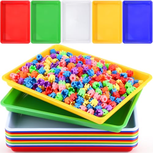 Maitys 15 Pack Plastic Art Trays 12 x 16 Inch Activity Crafts Trays Sensory Tray DIY Projects, Painting, Beads, Jewelry Office Home Organizer Arts and Crafts Supplies(Multicolor) - color: Multicolor