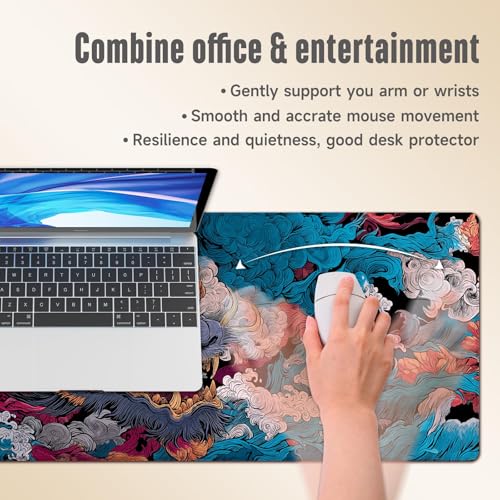 Extended Gaming Mouse Pad, Large Mouse Mat 3 mm Nature Rubber Base Mousepad with Stitched Edges, Non-Slip Desk Mat for Office Home Great Gift 31.5x11.8 Inch (Ukiyo-e Monster 3) - color: Ukiyo-e Monster 3